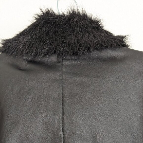 TERRY LEWIS Detachable Coat Women's L Black‎ Leather Faux Fur 2 In 1 Pockets - Picture 5 of 16